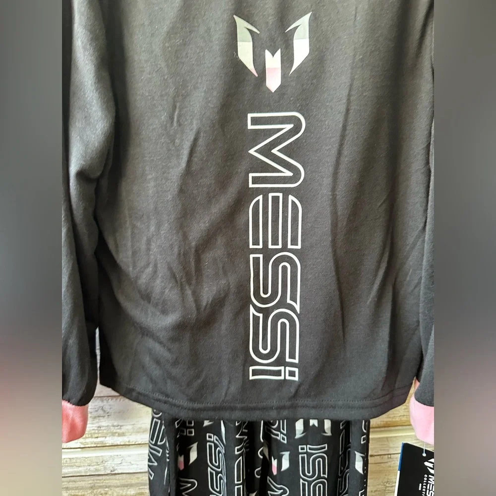 ⚽🩷 NWT Messi Collection Kids Pajama Set Black Pink Size 6/7 Flame Resistant 💤